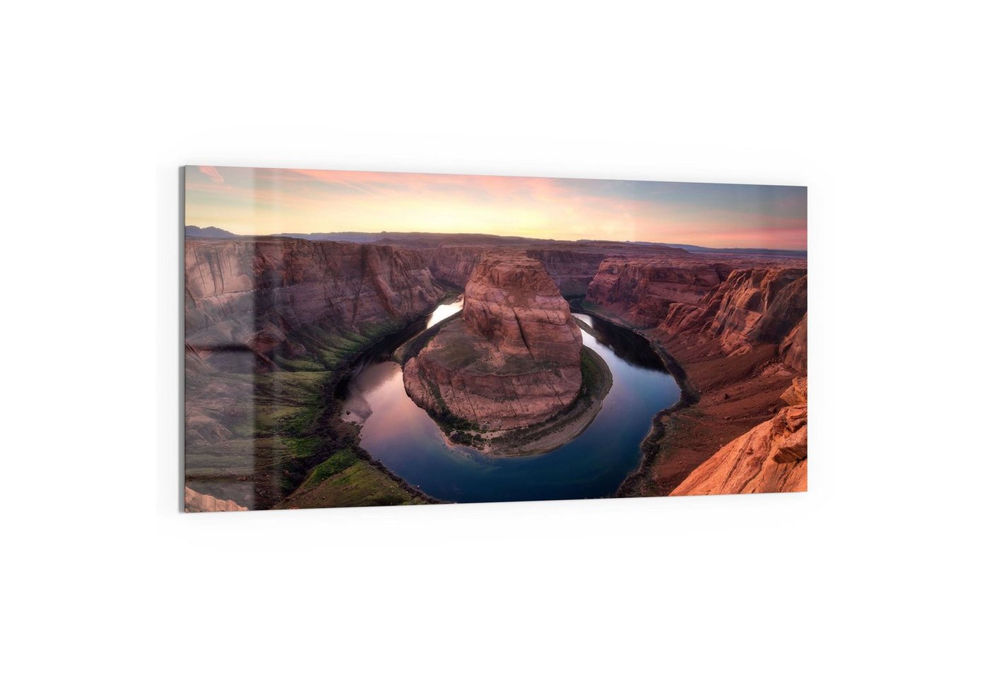 DEQORI Glasbild 'Horseshoe Bend am Abend', 'Horseshoe Bend am Abend', Glas Wandbild Bild schwebend modern von DEQORI