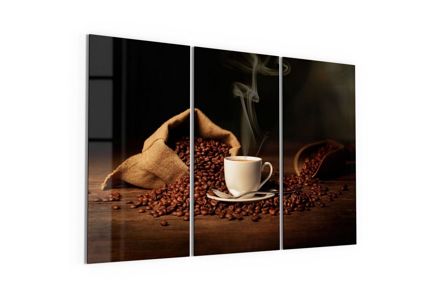 DEQORI Glasbild 'Kaffeetasse mit Bohnen', 'Kaffeetasse mit Bohnen', Glas Wandbild Bild schwebend modern von DEQORI