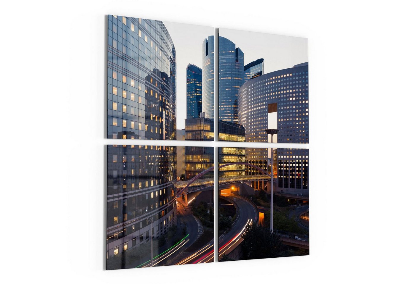 DEQORI Glasbild 'La Défense am Abend', 'La Défense am Abend', Glas Wandbild Bild schwebend modern von DEQORI