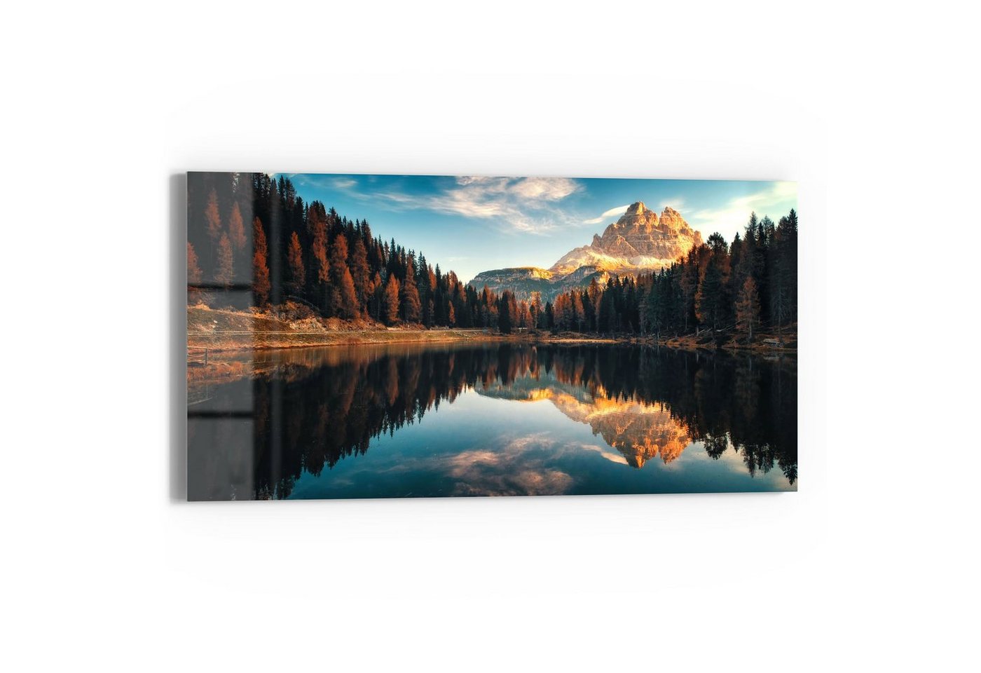 DEQORI Glasbild 'Lago Antorno Panorama', 'Lago Antorno Panorama', Glas Wandbild Bild schwebend modern von DEQORI