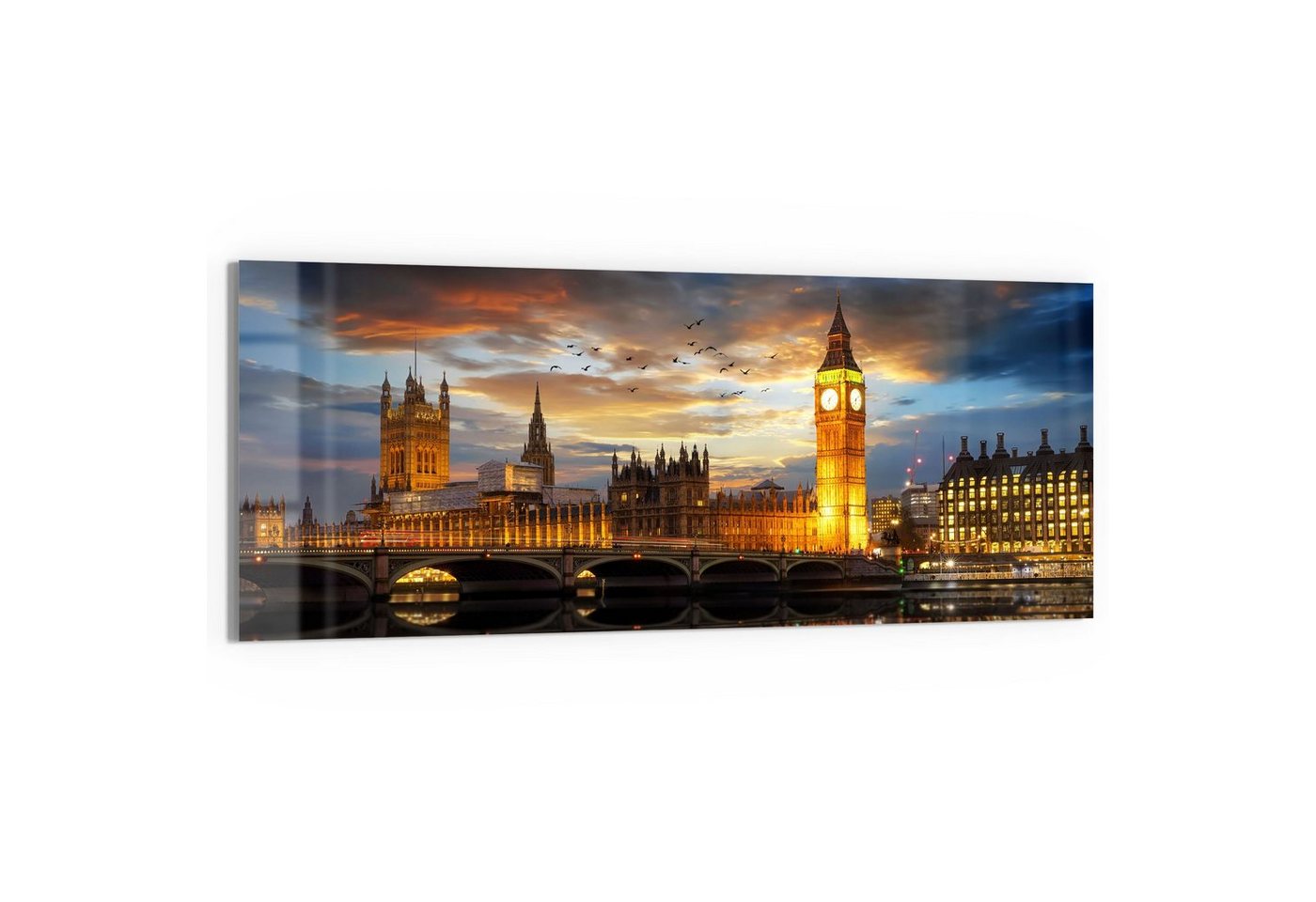 DEQORI Glasbild 'Londoner Abendkulisse', 'Londoner Abendkulisse', Glas Wandbild Bild schwebend modern von DEQORI