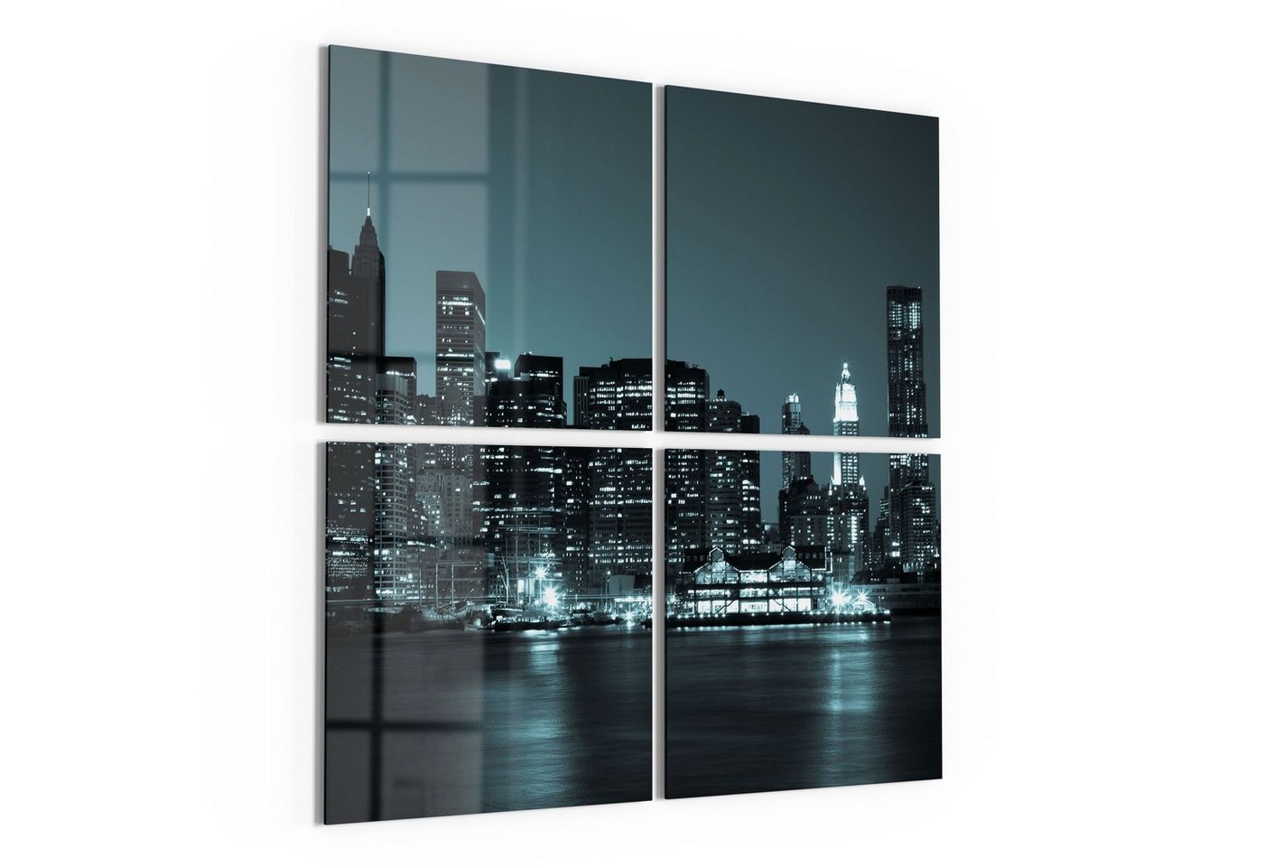 DEQORI Glasbild 'Manhattan am Abend', 'Manhattan am Abend', Glas Wandbild Bild schwebend modern von DEQORI