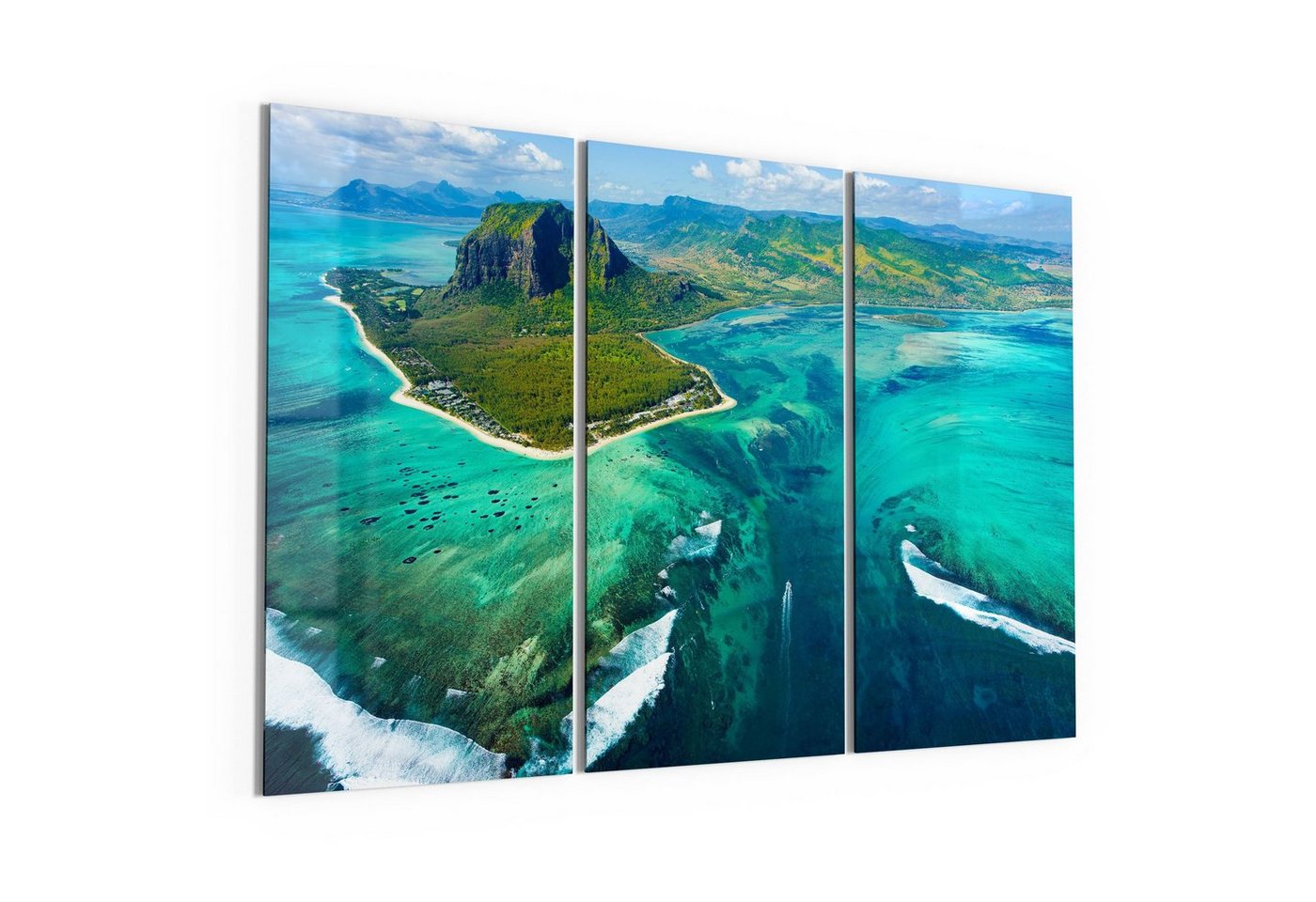 DEQORI Glasbild 'Mauritius aus der Luft', 'Mauritius aus der Luft', Glas Wandbild Bild schwebend modern von DEQORI