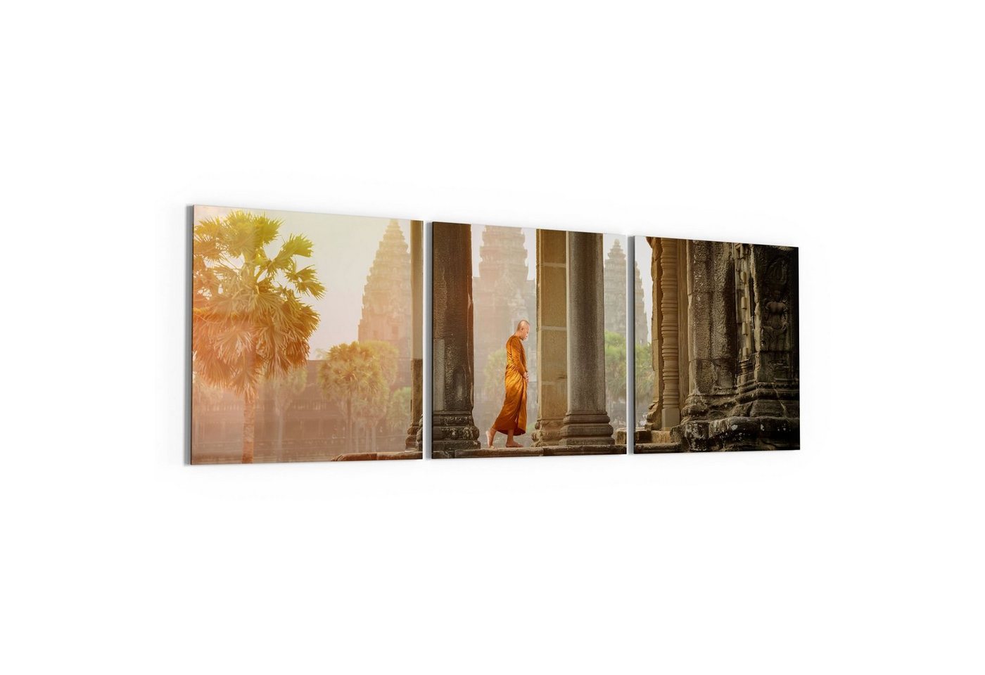 DEQORI Glasbild 'Mönch in Tempelanlage', 'Mönch in Tempelanlage', Glas Wandbild Bild schwebend modern von DEQORI