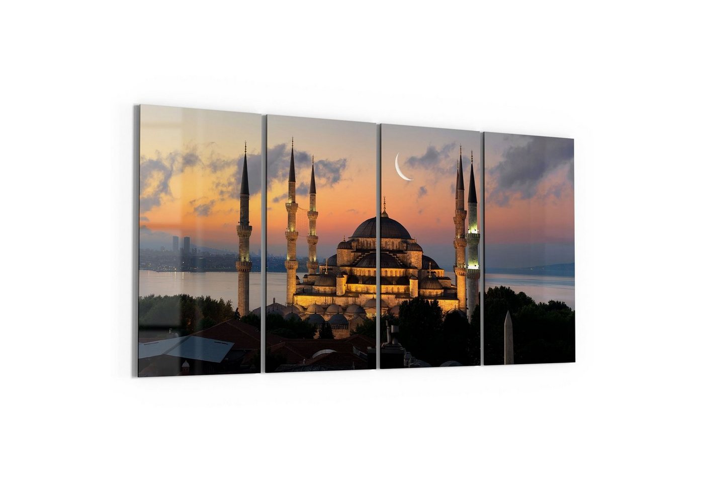 DEQORI Glasbild 'Mondsichel über Moschee', 'Mondsichel über Moschee', Glas Wandbild Bild schwebend modern von DEQORI