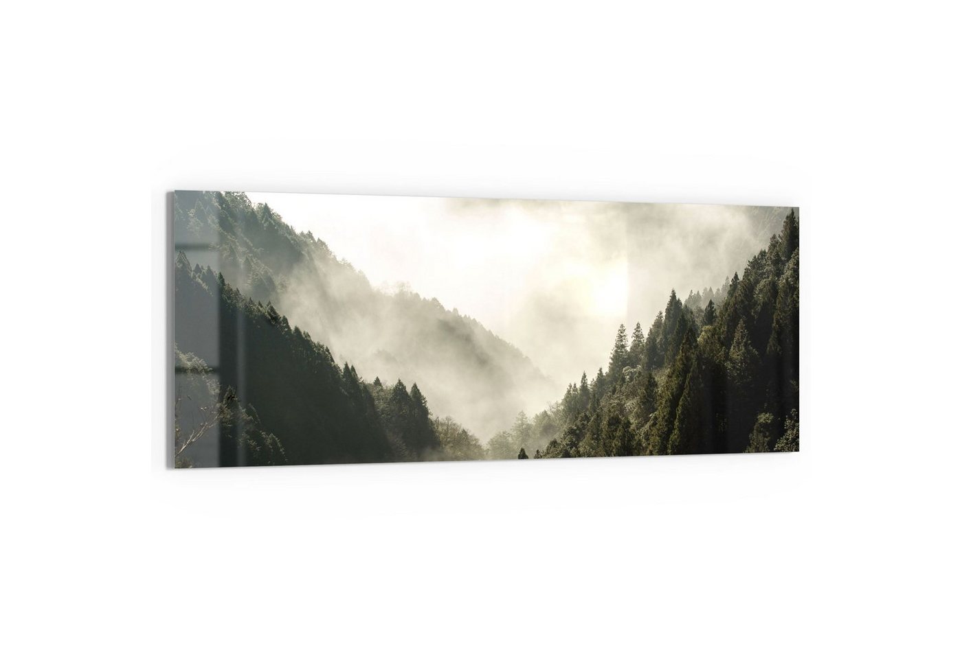 DEQORI Glasbild 'Nebel in den Bergen', 'Nebel in den Bergen', Glas Wandbild Bild schwebend modern von DEQORI