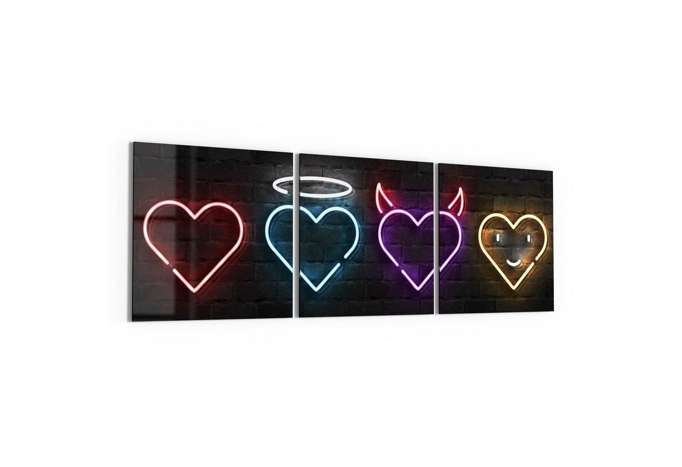 DEQORI Glasbild 'Neonfarbene Herzen', 'Neonfarbene Herzen', Glas Wandbild Bild schwebend modern von DEQORI