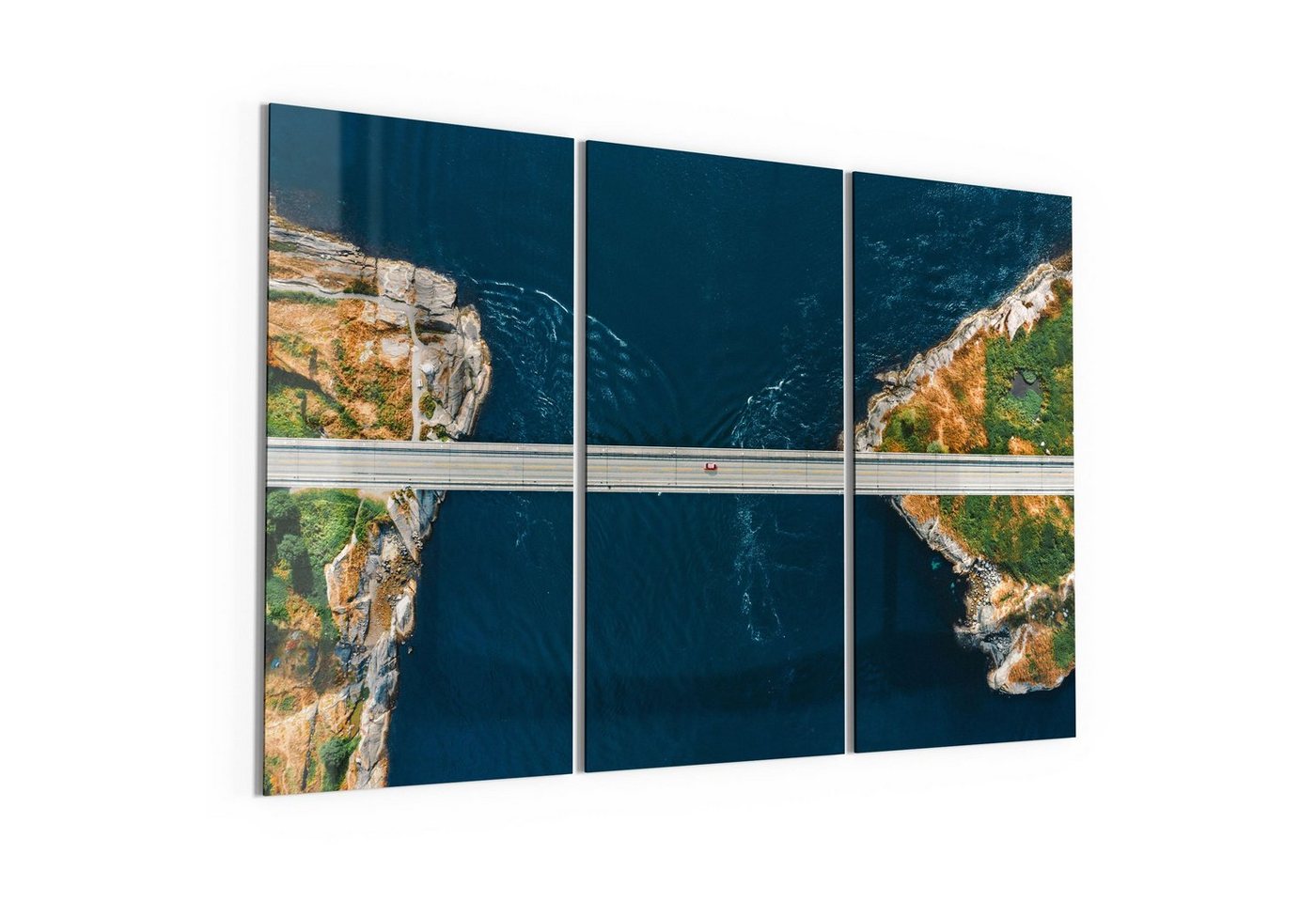 DEQORI Glasbild 'Saltstraumen aus der Luft', 'Saltstraumen aus der Luft', Glas Wandbild Bild schwebend modern von DEQORI