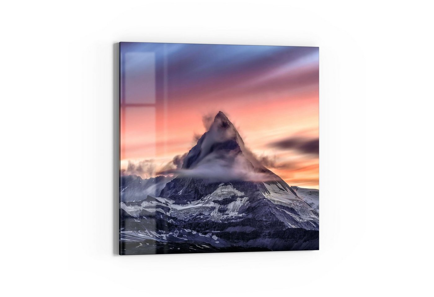 DEQORI Glasbild 'Sonnenaufgang Matterhorn', 'Sonnenaufgang Matterhorn', Glas Wandbild Bild schwebend modern von DEQORI