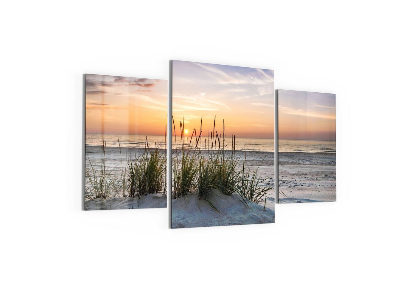 DEQORI Glasbild 'Sonnenuntergang am Strand', 'Sonnenuntergang am Strand', Glas Wandbild Bild schwebend modern von DEQORI