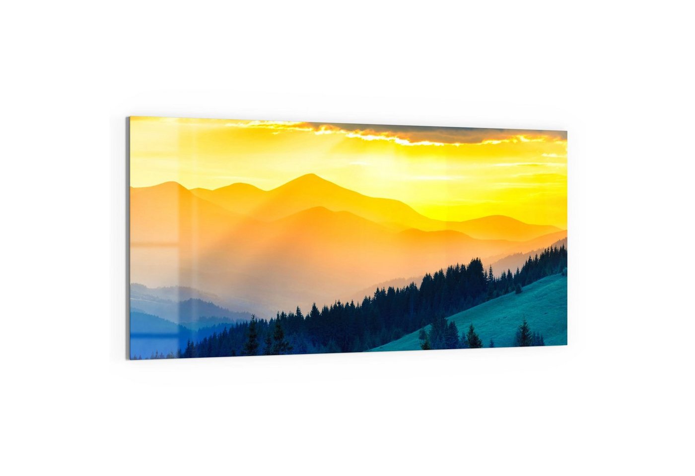 DEQORI Glasbild 'Sonnenuntergang in Bergen', 'Sonnenuntergang in Bergen', Glas Wandbild Bild schwebend modern von DEQORI