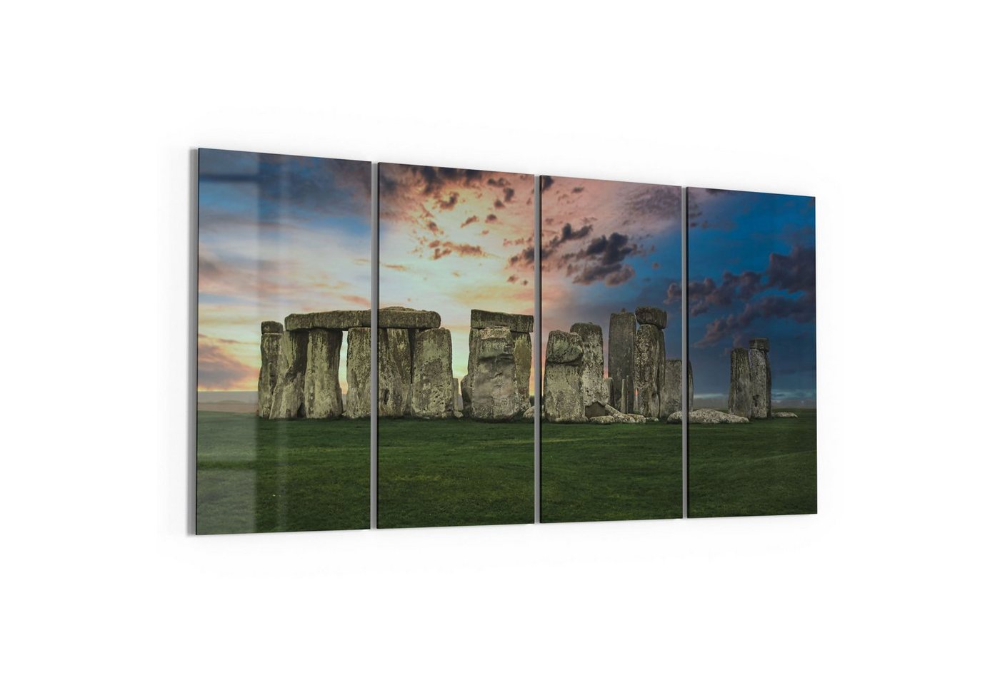 DEQORI Glasbild 'Stonehenge bei Dämmerung', 'Stonehenge bei Dämmerung', Glas Wandbild Bild schwebend modern von DEQORI