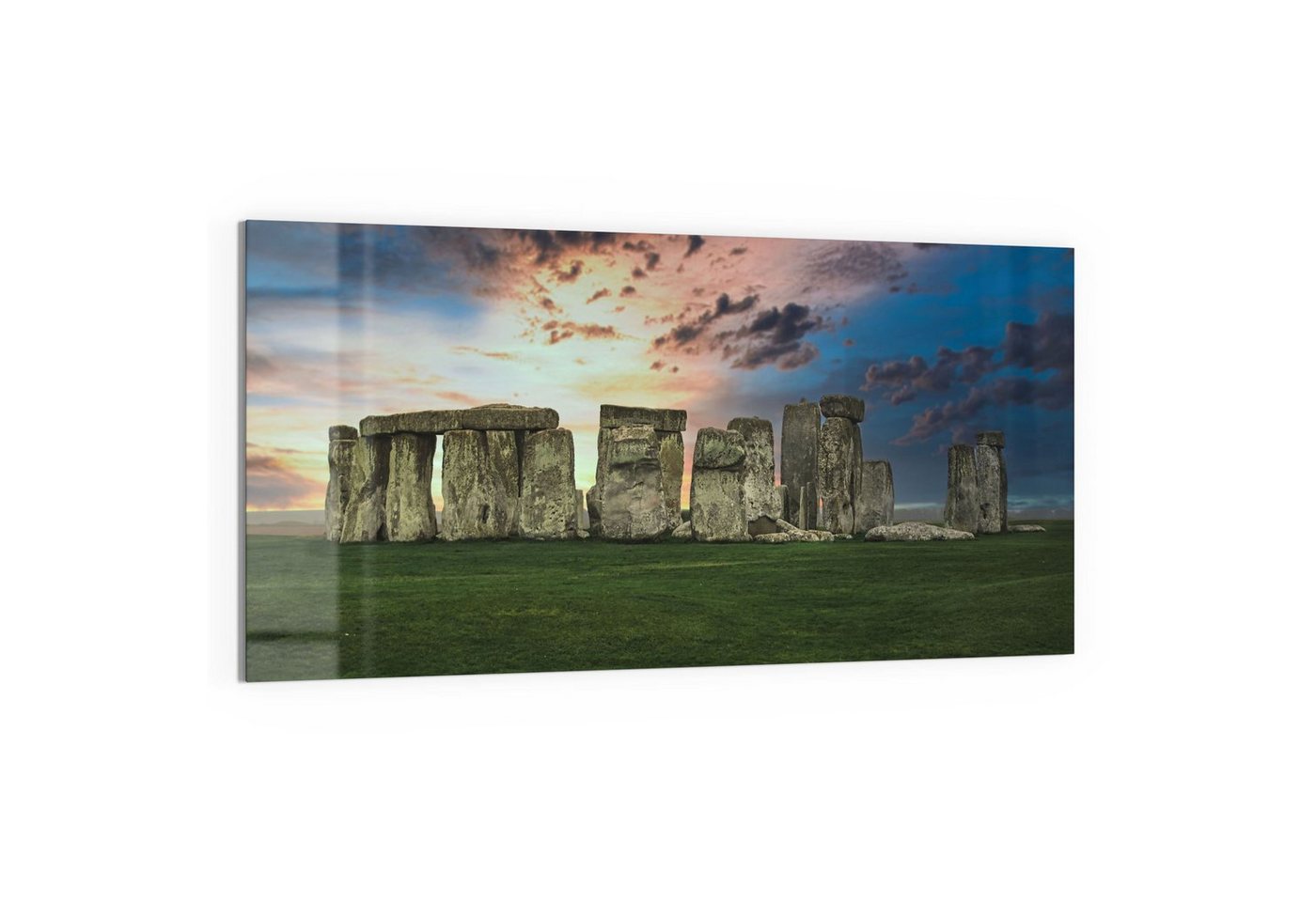 DEQORI Glasbild 'Stonehenge bei Dämmerung', 'Stonehenge bei Dämmerung', Glas Wandbild Bild schwebend modern von DEQORI