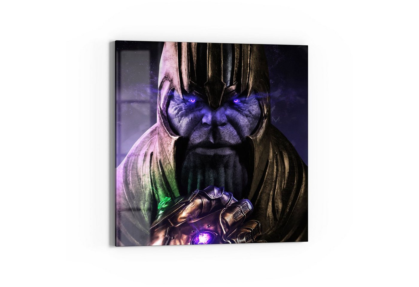 DEQORI Glasbild 'Thanos Rüstung von Nahem', 'Thanos Rüstung von Nahem', Glas Wandbild Bild schwebend modern von DEQORI