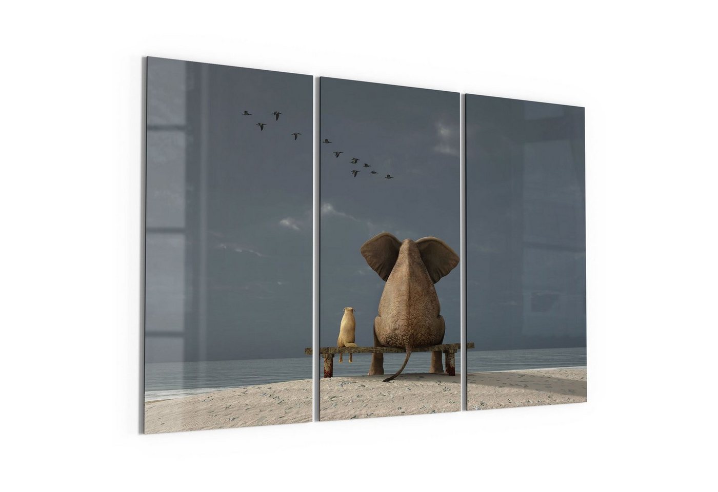 DEQORI Glasbild 'Tierische Freunde am Meer', 'Tierische Freunde am Meer', Glas Wandbild Bild schwebend modern von DEQORI