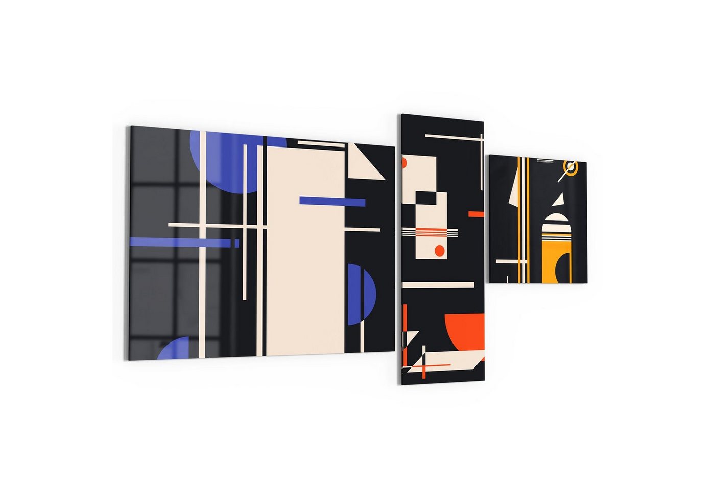 DEQORI Glasbild 'Vier Poster mit Objekten', 'Vier Poster mit Objekten', Glas Wandbild Bild schwebend modern DEQORI Glasbild 'Vier Poster mit Objekten', 'Vier Poster mit Objekten', Glas Wandbild Bild schwebend modern von DEQORI