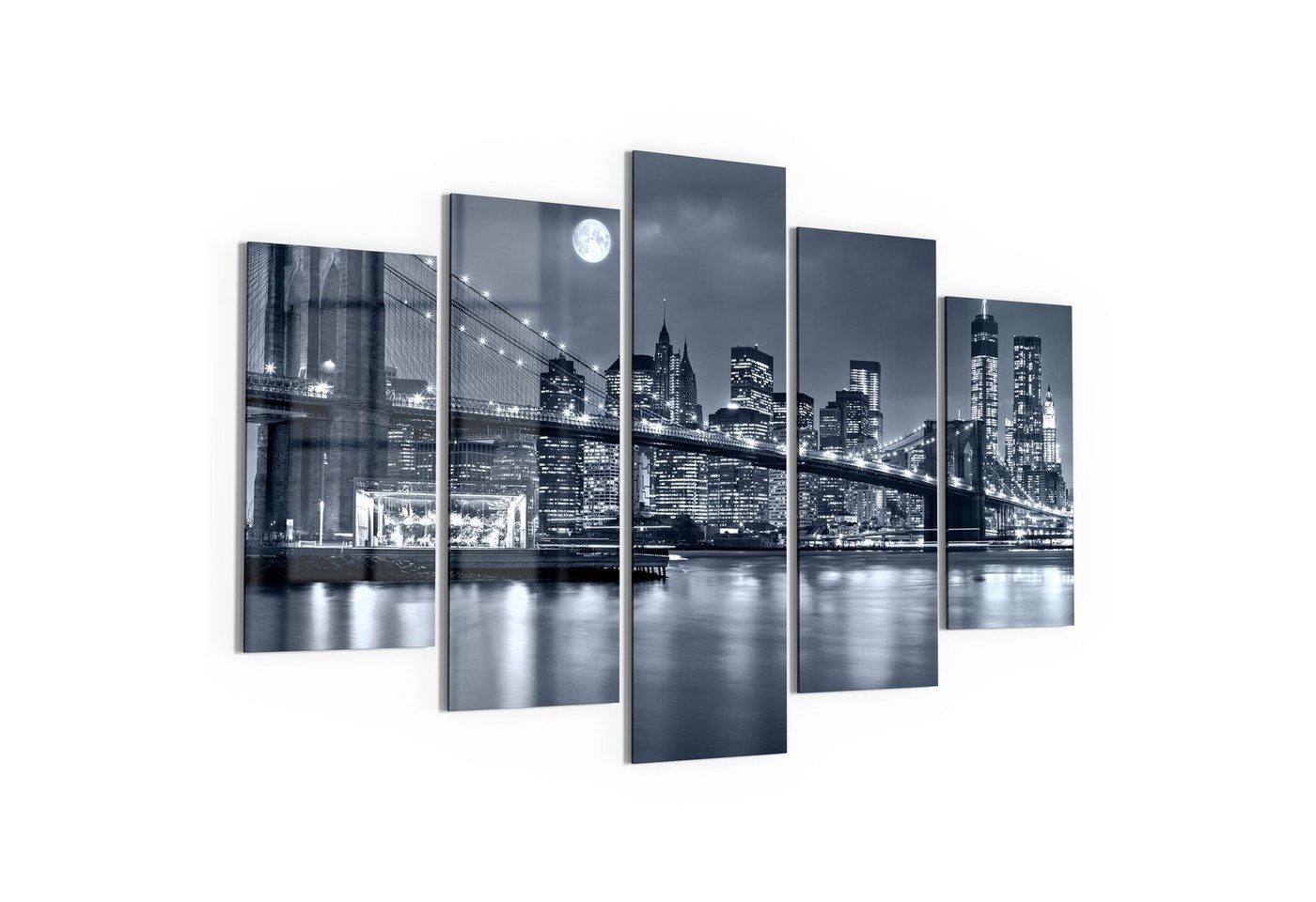 DEQORI Glasbild 'Vollmond über New York', 'Vollmond über New York', Glas Wandbild Bild schwebend modern von DEQORI