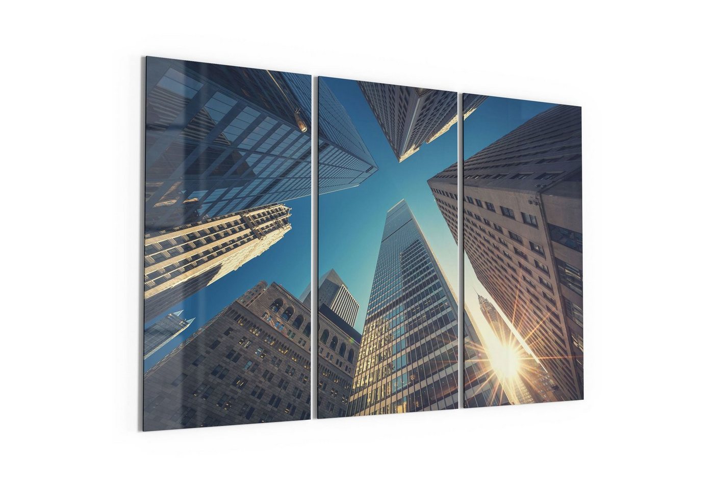 DEQORI Glasbild 'Wall Street Wolkenkratzer', 'Wall Street Wolkenkratzer', Glas Wandbild Bild schwebend modern von DEQORI