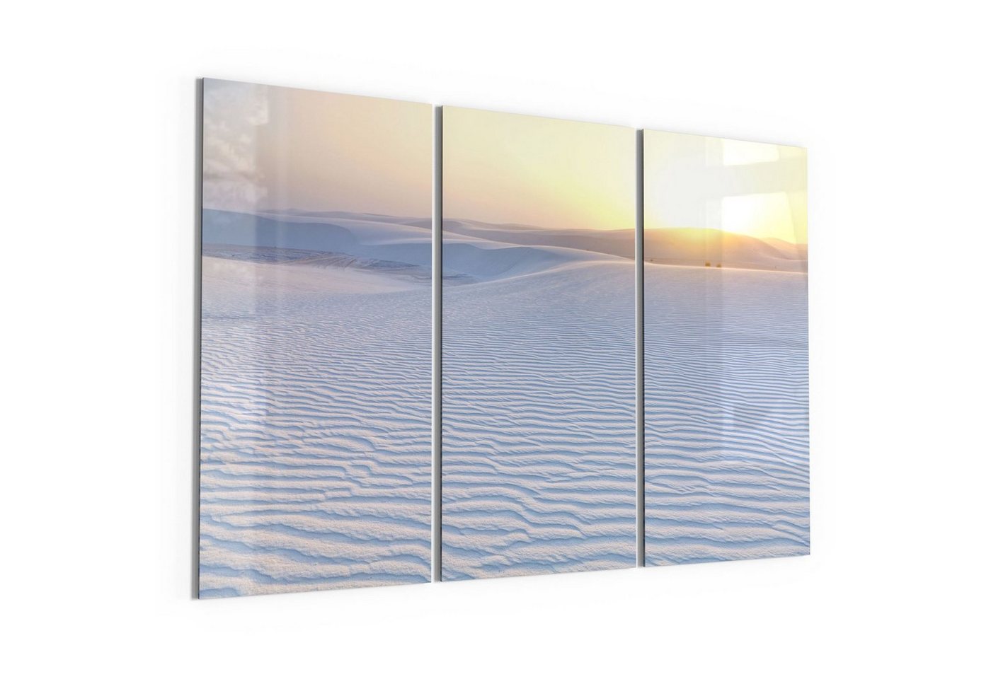 DEQORI Glasbild 'Weiße Sanddünen am Abend', 'Weiße Sanddünen am Abend', Glas Wandbild Bild schwebend modern von DEQORI