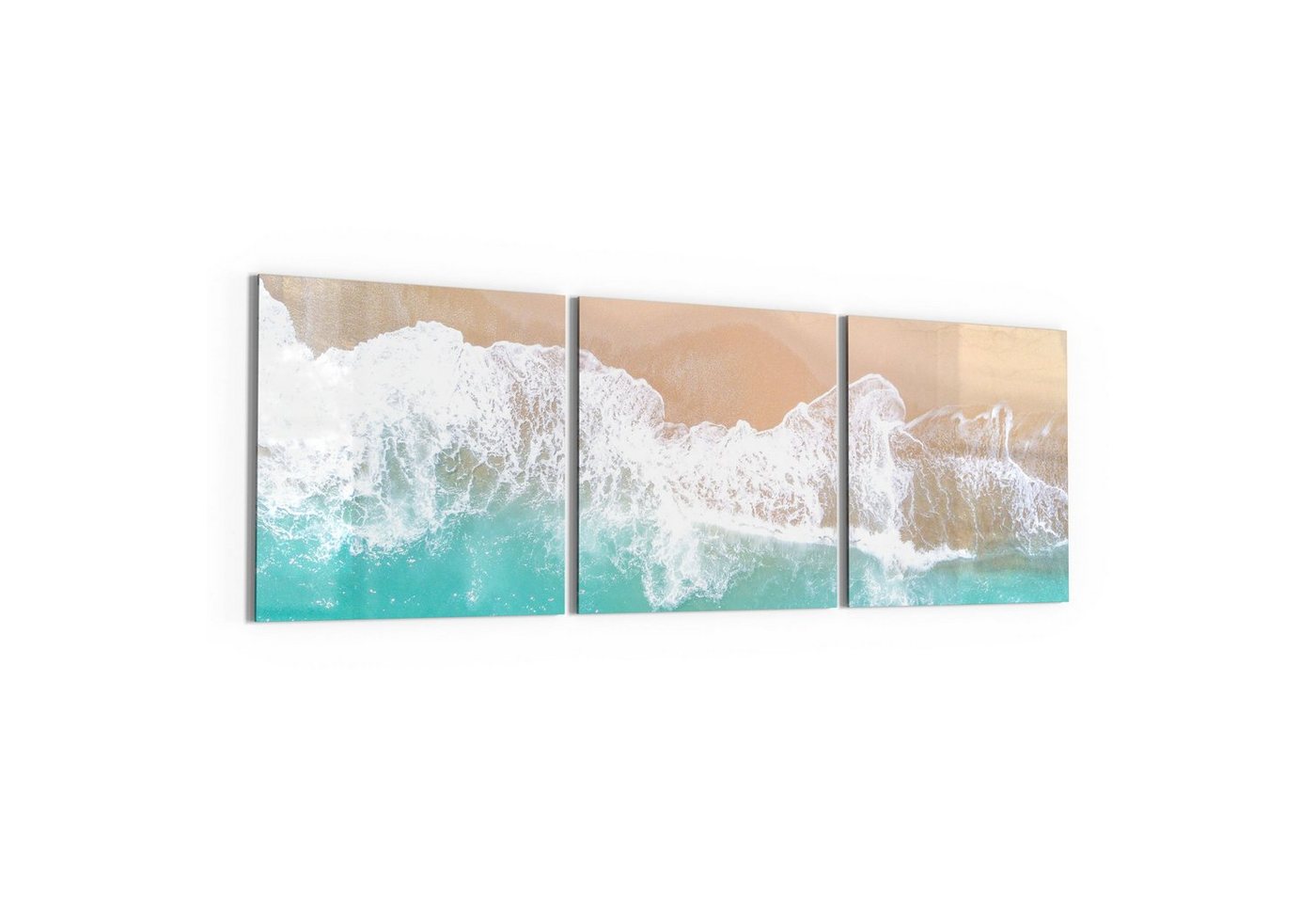 DEQORI Glasbild 'Wellen brechen am Strand', 'Wellen brechen am Strand', Glas Wandbild Bild schwebend modern von DEQORI