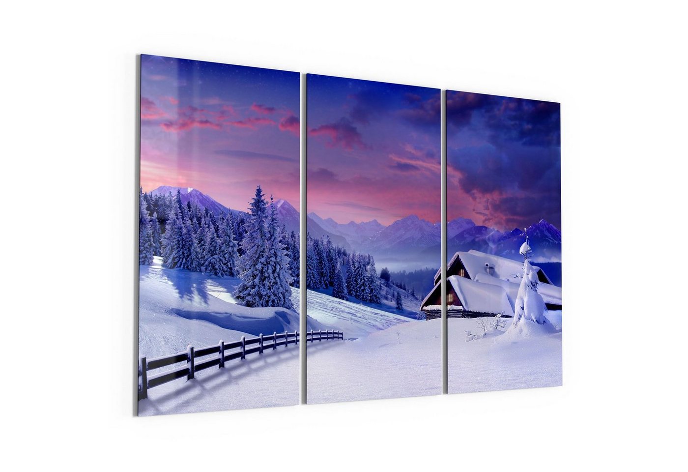 DEQORI Glasbild 'Winterliches Gebirgsidyll', 'Winterliches Gebirgsidyll', Glas Wandbild Bild schwebend modern von DEQORI
