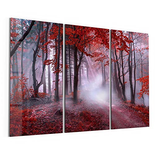 DEQORI Glasbilder Acrylglas | Motiv "Roter Blätterwald" | horizontal 3-teilig 150x100 cm | große XXL Deko | Wandbilder für Wohnzimmer, Schlafzimmer, Flur & Küche | moderne Wanddeko von DEQORI