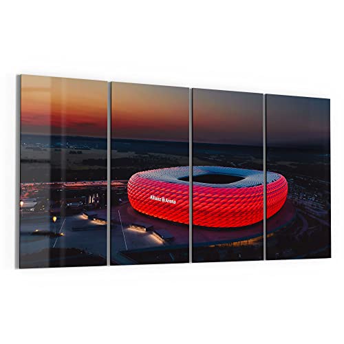 DEQORI Glasbilder Echtglas | Motiv "Allianz Arena, München" | horizontal 4-teilig 120x60 cm | große XXL Deko | Wandbilder für Wohnzimmer, Schlafzimmer, Flur & Küche | moderne Wanddeko von DEQORI