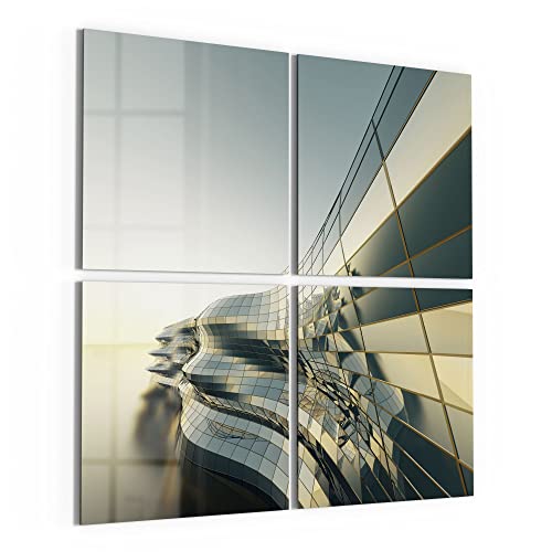 DEQORI Glasbilder Echtglas | Motiv Futuristische Glasfront | quadratisch 4-teilig 100x100 cm | große XXL Deko | Wandbilder für Wohnzimmer, Schlafzimmer, Flur & Küche | moderne Wanddeko von DEQORI