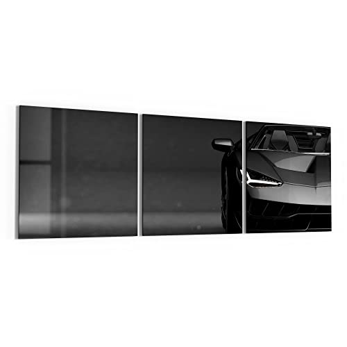 DEQORI Glasbilder Echtglas | Motiv Vorderansicht Sportwagen | horizontal 3-teilig 150x50 cm | große XXL Deko | Wandbilder für Wohnzimmer, Schlafzimmer, Flur & Küche | moderne Wanddeko von DEQORI