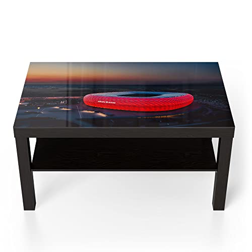 DEQORI Glastisch | schwarz groß 90x50 cm | Motiv Allianz Arena, München | ausgefallener Beistelltisch aus Glas | Hochglanz Couchtisch fürs Wohnzimmer | moderner Couch Tisch mit Design von DEQORI