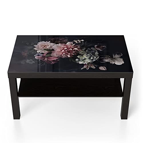 DEQORI Glastisch | schwarz groß 90x50 cm | Motiv Blühende Pracht | ausgefallener Beistelltisch aus Glas | Hochglanz Couchtisch fürs Wohnzimmer | moderner Couch Tisch mit Design von DEQORI