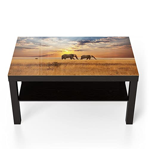 DEQORI Glastisch | schwarz groß 90x50 cm | Motiv Elefanten in der Steppe | ausgefallener Beistelltisch aus Glas | Hochglanz Couchtisch fürs Wohnzimmer | moderner Couch Tisch mit Design von DEQORI