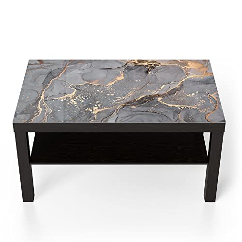 DEQORI Glastisch | schwarz groß 90x50 cm | Motiv Elegantes Marmormuster | ausgefallener Beistelltisch aus Glas | Hochglanz Couchtisch fürs Wohnzimmer | moderner Couch Tisch mit Design von DEQORI