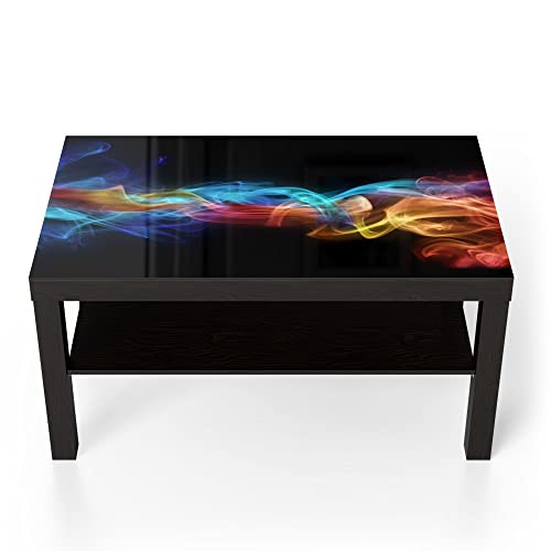 DEQORI Glastisch | schwarz groß 90x50 cm | Motiv Farbige Rauchschwaden | ausgefallener Beistelltisch aus Glas | Hochglanz Couchtisch fürs Wohnzimmer | moderner Couch Tisch mit Design von DEQORI