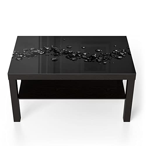 DEQORI Glastisch | schwarz groß 90x50 cm | Motiv Geometrische Kometen | ausgefallener Beistelltisch aus Glas | Hochglanz Couchtisch fürs Wohnzimmer | moderner Couch Tisch mit Design von DEQORI