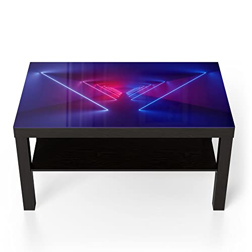 DEQORI Glastisch | schwarz groß 90x50 cm | Motiv Lichtinstallation | ausgefallener Beistelltisch aus Glas | Hochglanz Couchtisch fürs Wohnzimmer | moderner Couch Tisch mit Design von DEQORI