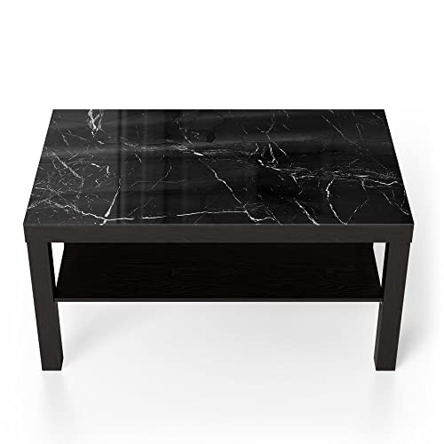 DEQORI Glastisch | schwarz groß 90x50 cm | Motiv Marmoradern im Detail | ausgefallener Beistelltisch aus Glas | Hochglanz Couchtisch fürs Wohnzimmer | moderner Couch Tisch mit Design von DEQORI
