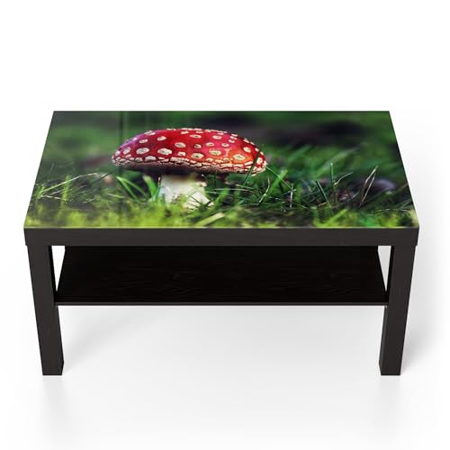 DEQORI Glastisch | schwarz groß 90x50 cm | Motiv Roter Waldjuwel | ausgefallener Beistelltisch aus Glas | Hochglanz Couchtisch fürs Wohnzimmer | moderner Couch Tisch mit Design von DEQORI