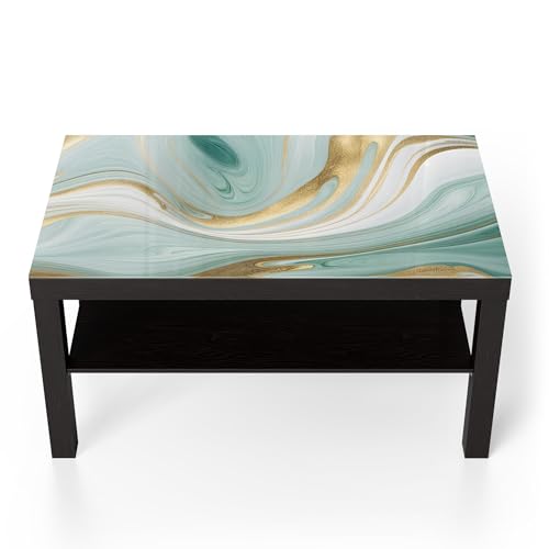 DEQORI Glastisch | schwarz groß 90x50 cm | Motiv Smaragdfarbene Wogen | ausgefallener Beistelltisch aus Glas | Hochglanz Couchtisch fürs Wohnzimmer | moderner Couch Tisch mit Design von DEQORI