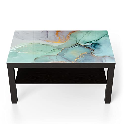 DEQORI Glastisch | schwarz groß 90x50 cm | Motiv Zerlaufene Wasserfarbe | ausgefallener Beistelltisch aus Glas | Hochglanz Couchtisch fürs Wohnzimmer | moderner Couch Tisch mit Design von DEQORI