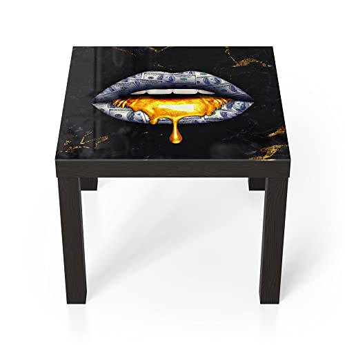 DEQORI Glastisch | schwarz klein 55x55 cm | Motiv Luxuriöse Lippen | ausgefallener Beistelltisch aus Glas | Hochglanz Couchtisch fürs Wohnzimmer | moderner Couch Tisch mit Design von DEQORI