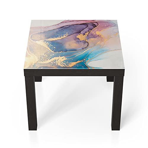 DEQORI Glastisch | schwarz klein 55x55 cm | Motiv Marmorgrafik in Pastell | ausgefallener Beistelltisch aus Glas | Hochglanz Couchtisch fürs Wohnzimmer | moderner Couch Tisch mit Design von DEQORI