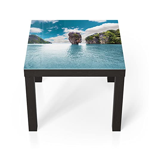 DEQORI Glastisch | schwarz klein 55x55 cm | Motiv Paradiesisches Thailand | ausgefallener Beistelltisch aus Glas | Hochglanz Couchtisch fürs Wohnzimmer | moderner Couch Tisch mit Design von DEQORI