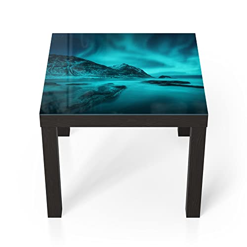 DEQORI Glastisch | schwarz klein 55x55 cm | Motiv Polarlichter in Norwegen | ausgefallener Beistelltisch aus Glas | Hochglanz Couchtisch fürs Wohnzimmer | moderner Couch Tisch mit Design von DEQORI