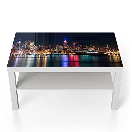 DEQORI Glastisch | weiß groß 90x50 cm | Motiv Chicago bei Nacht | ausgefallener Beistelltisch aus Glas | Hochglanz Couchtisch fürs Wohnzimmer | moderner Couch Tisch mit Design von DEQORI