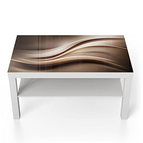 DEQORI Glastisch | weiß groß 90x50 cm | Motiv Edelmetallschwingung | ausgefallener Beistelltisch aus Glas | Hochglanz Couchtisch fürs Wohnzimmer | moderner Couch Tisch mit Design von DEQORI