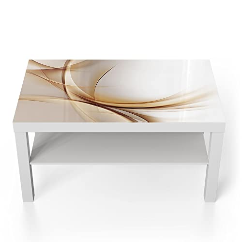 DEQORI Glastisch | weiß groß 90x50 cm | Motiv Elegante Goldene Wellen | ausgefallener Beistelltisch aus Glas | Hochglanz Couchtisch fürs Wohnzimmer | moderner Couch Tisch mit Design von DEQORI