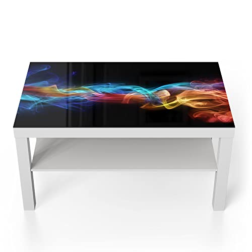DEQORI Glastisch | weiß groß 90x50 cm | Motiv Farbige Rauchschwaden | ausgefallener Beistelltisch aus Glas | Hochglanz Couchtisch fürs Wohnzimmer | moderner Couch Tisch mit Design von DEQORI