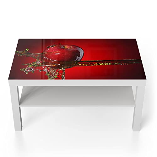 DEQORI Glastisch | weiß groß 90x50 cm | Motiv Flüssigkeit trifft Apfel | ausgefallener Beistelltisch aus Glas | Hochglanz Couchtisch fürs Wohnzimmer | moderner Couch Tisch mit Design von DEQORI