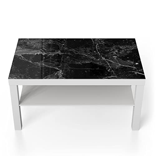 DEQORI Glastisch | weiß groß 90x50 cm | Motiv Marmorplatte nah | ausgefallener Beistelltisch aus Glas | Hochglanz Couchtisch fürs Wohnzimmer | moderner Couch Tisch mit Design von DEQORI